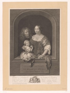Caspar Netscher met zijn vrouw en zoon in een open raam