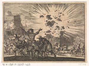 Castel Nuovo te Napels explodeert gedeeltelijk tijdens de feestviering ter herinnering aan de overwinning van de keizer te Nordlingen, 1636