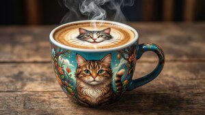 Cat Coffee Whimsy