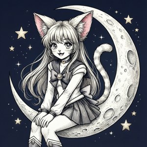 Cat Girl on Moon