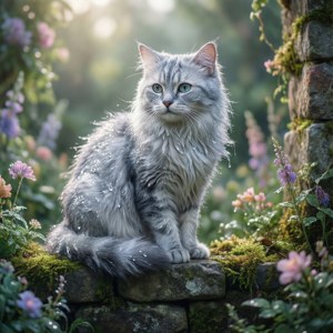 Cat in Enchanted Garden