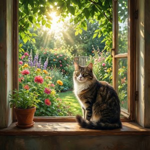 Cat in Midsummer Garden
