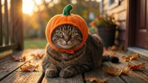 Cat in Pumpkin Hat Sunset