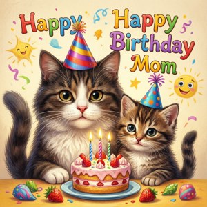 Cat Mom Birthday Illustration