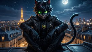 Cat Noir Night Rooftop