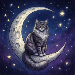 Cat on Crescent Moon
