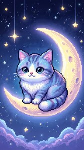 Cat on Crescent Moon