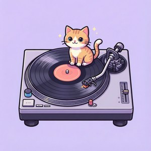 Cat on Record Player