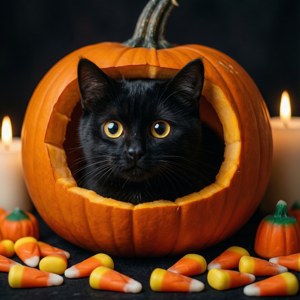 Cat Peeking from Pumpkin