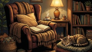 Cat Sleeping on Sweater Reading Nook