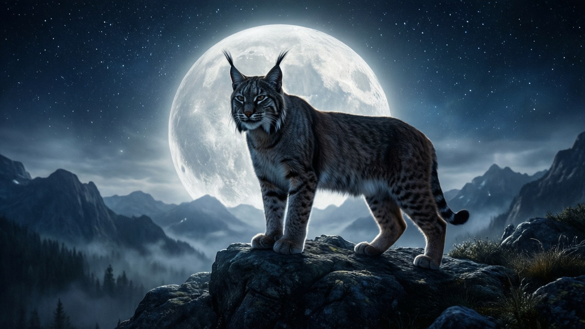 Catamount Under the Moon by Wallpapers.art Studio