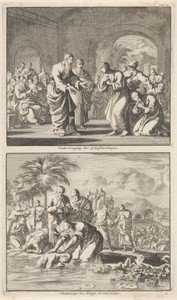 Catechese van vijf gelovigen en de doop van nieuwe gelovigen in een rivier
