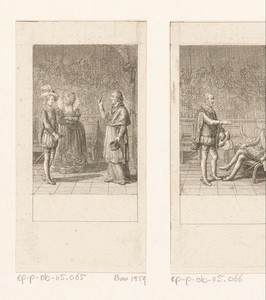 Catharina de' Medici en Karel van Lotharingen proberen Karel IX te overtuigen