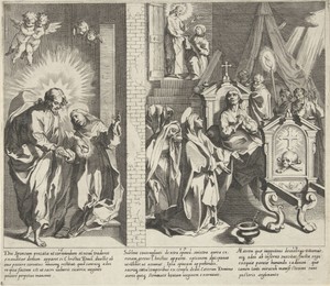 Catharina en Christus ruilen hun harten / Catharina kiest de doornenkroon / Catharina bezoekt een zieke vrouw op haar sterfbed