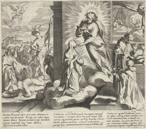 Catharina toont haar wonden / Catharina ontvangt de communie van Christus / Raimundus van Capua bezoekt Catharina thuis en treft Christus aan