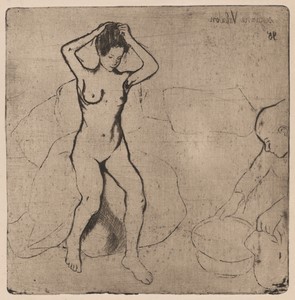 Catherine prépare le tub et Louise nue se coiffe (Catherine Prepares the Bath and Louise, Nude, Fixes her Hair)