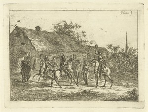 Cavalerie in een dorp