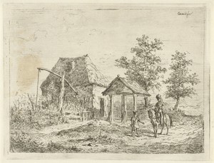 Cavalerist bij boerderij