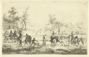 Cavaleristen steken een rivier over