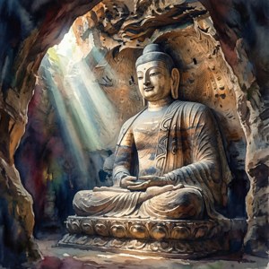 Cave Buddha Watercolor
