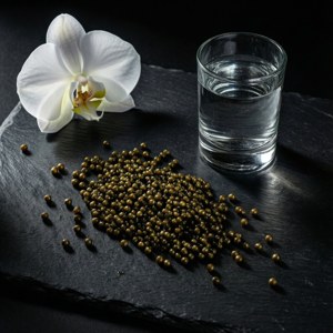 Caviar and Vodka Flatlay