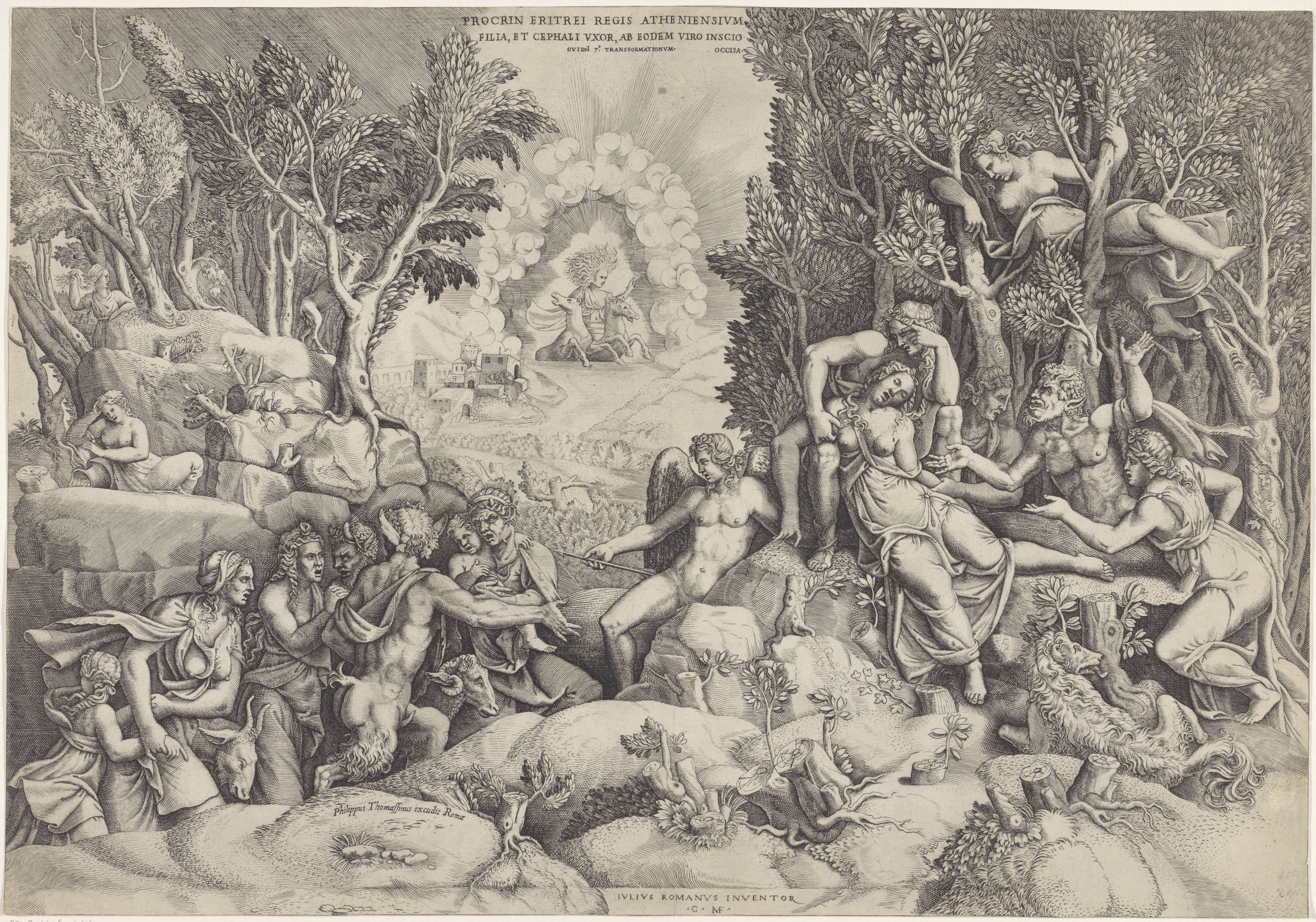Cephalus en de Bosgoden beweenen de dood van Procris by Giorgio Ghisi