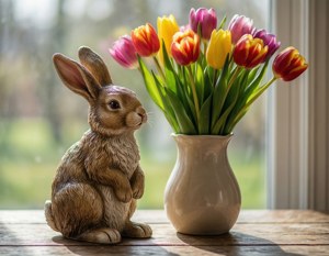 Ceramic Bunny with Tulips
