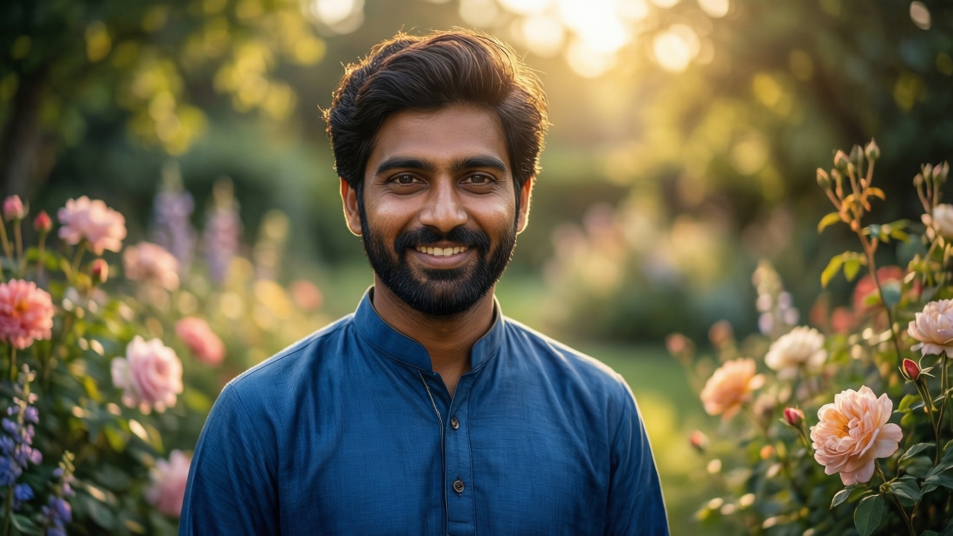 Charming Smile in Sunlit Garden by Wallpapers.art Studio