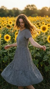 Checkered Dress in Sunflowers