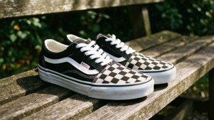 Checkered Vans on Bench