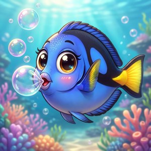Cheerful Blue Tang Bubbles