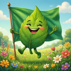 Cheerful Green Flag Mascot