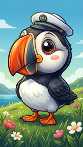 Cheerful Puffin Cartoon