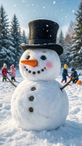 Cheerful Snowman Winter Scene
