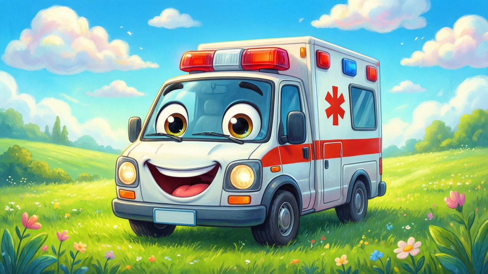 Cheery Ambulance Cartoon by Wallpapers.art Studio