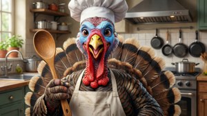 Chef Turkey in Kitchen