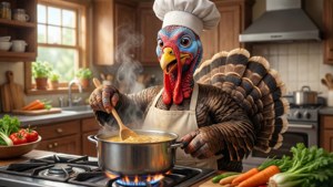 Chef Turkey in Kitchen