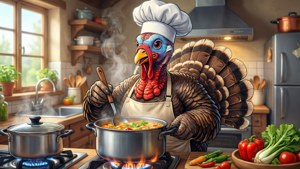 Chef Turkey in Kitchen