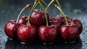 Cherries with Water Droplets