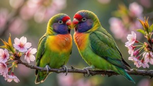 Cherry Blossom Lovebirds