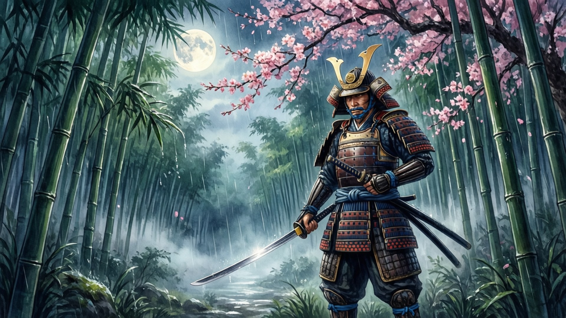 Cherry Blossom Samurai by Wallpapers.art Studio
