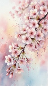Cherry Blossom Watercolor Branches