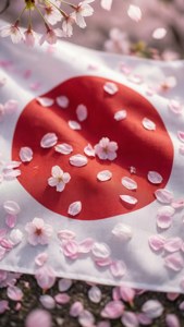 Cherry Blossoms and Flag
