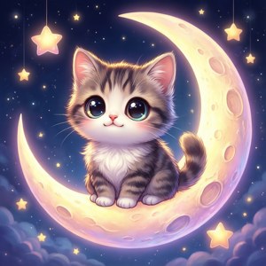 Chibi Cat on Moon