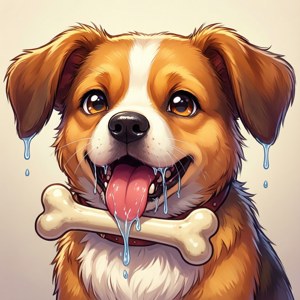 Chibi Dog Drooling Over Bone