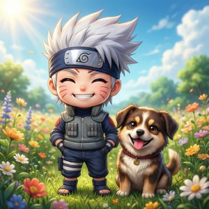 Chibi Kakashi and Pakun