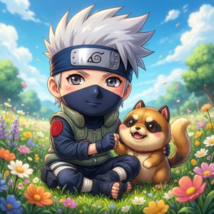 Chibi Kakashi and Pakun