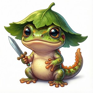 Chibi Newt with Sword and Leaf Hat