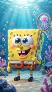 Chibi SpongeBob Jellyfishing