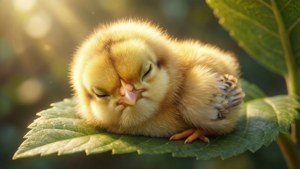 Chicky Sleeping on Leaf